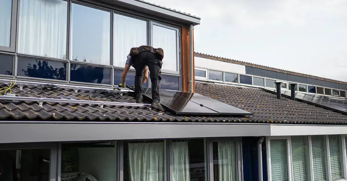 Solar panels being installed on a roof