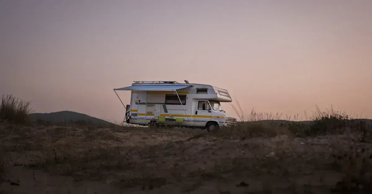 Camper van parked at sunset running on a 400W off-grid solar power system